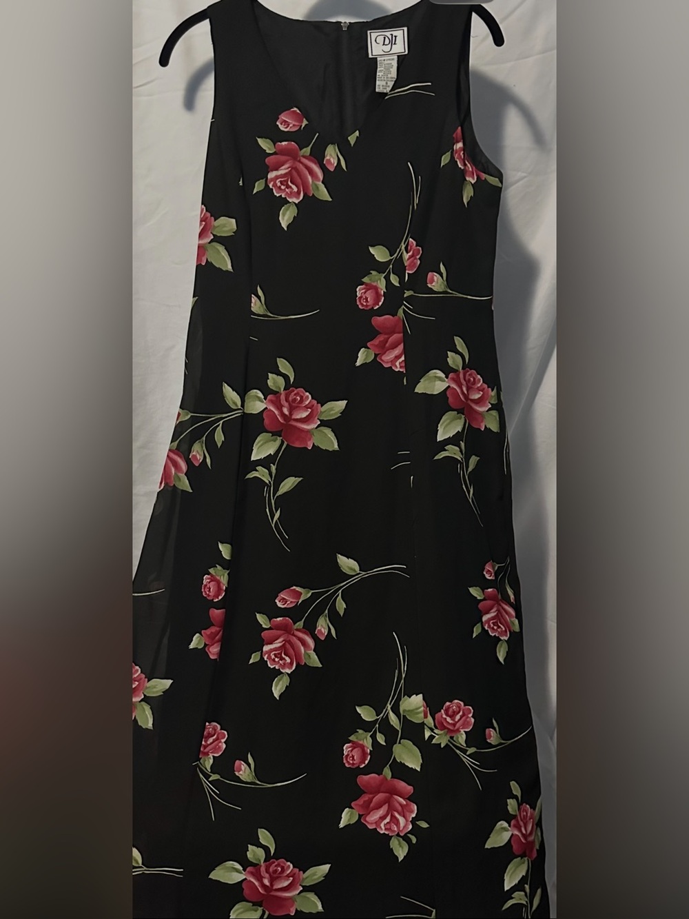 DJI Black Maxi Skirt with Pink Rose Print
